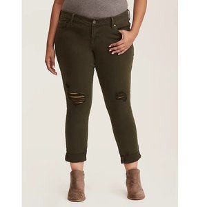 Torrid Boyfriend Distressed Olive Green Wash Jeans